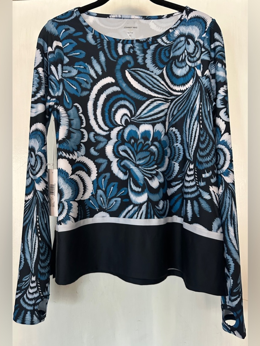 JOHNNY WAS BEE ACTIVE Vivid Blue Floral Long-Sleeve Top